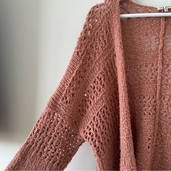 Rag Poets Slouchy Cable Knit Cardigan Oversized Open Front Mauve Pink Boho Beach - Picture 5 of 11